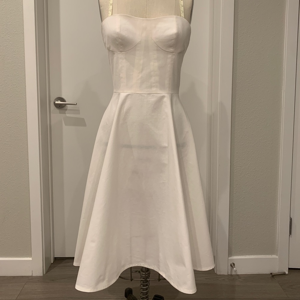 Summer White Dress with pointy cups and circle skirt size S/M